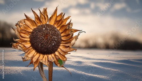 Single Dead Sunflower Against Winter Background Bereavement Condolences Card