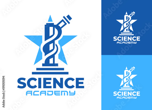 Science Academy Logo Modern Minimalist Star Microscope Identity.