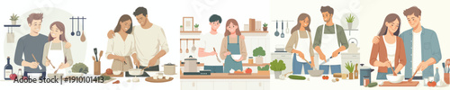 vector half body of couple cooking in the kitchen together
