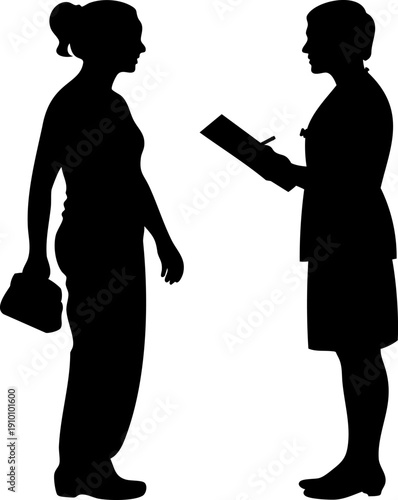  Female Doctor and Patient Medical Consultation Silhouette