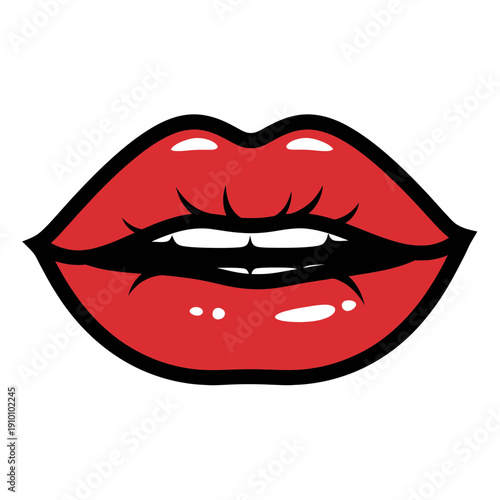 Vibrant Red Lips with White Teeth, Open Mouth, Comic Style