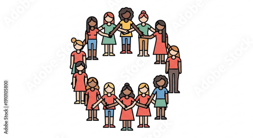 Diverse group of people forming a circle holding hands in unity and solidarity symbolizing friendship and support