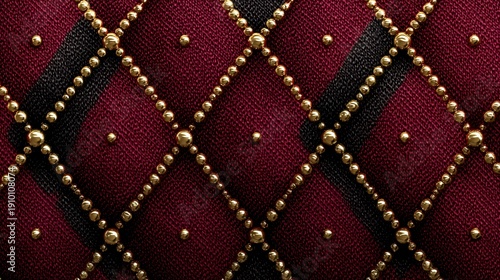 Crimson Weave: Gold Bead Embroidered Textile Pattern Design