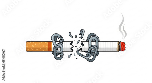 Smoking cessation breaking free from nicotine addiction chains concept
