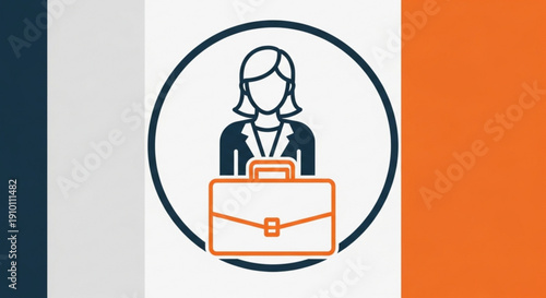 Businesswoman with Briefcase Icon on Striped Background