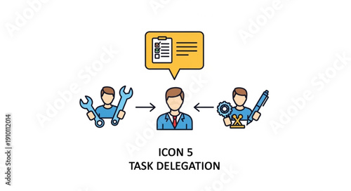 Task delegation icon showing people and tools.