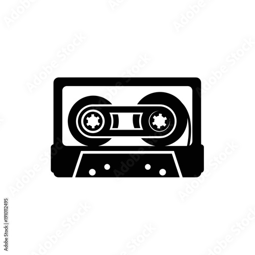 Retro cassette tape icon, vintage audio recording symbol, analog music technology