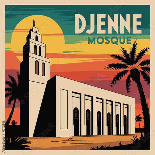 Fotografie Islamic Architecture Minaret Poster, mosque complex illustration, rectangular bu