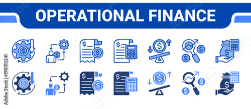 Operational Finance Icon Collection,  featuring Operational cost, Working, Expense, Accounting, Cost, Analysis, Budget.