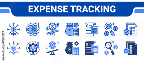 Expense Tracking Icon Collection,  featuring Expense, Operational cost, Cost, Cost management, Accounting, Analysis, Audit.