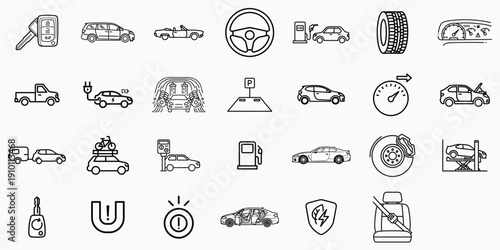 Collection of various icons and symbols in black and white