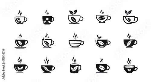 Coffee Cup Icons Set: Hot Drinks, Tea, and Coffee Bean Designs