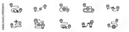 Logistics and Delivery Route Tracking Line Icons Collection