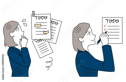 Business Woman Organizing Tasks and Completing Todo List Illustration