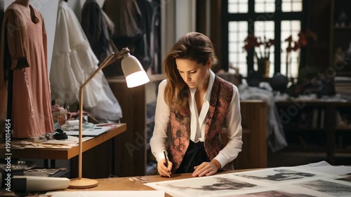 Woman working on fashion design project.