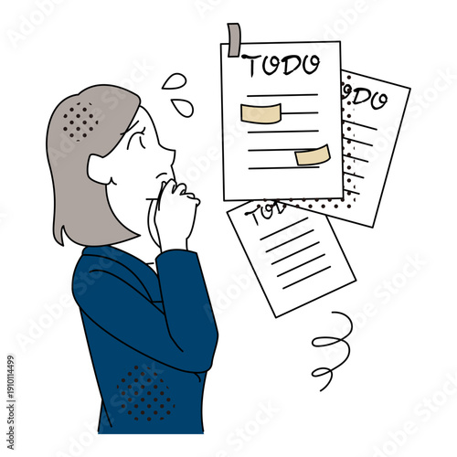 Business Woman Overwhelmed by Todo Tasks Before Organization Illustration