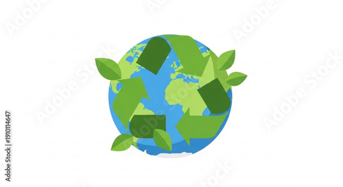 Green earth with recycled paper and leaves symbolizing eco friendly environment and sustainability