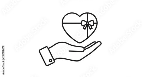 Hand holding a heart shaped gift box with bow on top