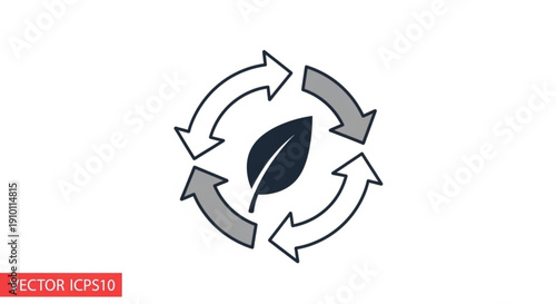 Eco friendly leaf recycling symbol with arrows on white background