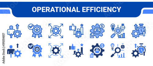 Operational Efficiency Icon Collection,  featuring Efficiency, Best practice, Agile, Good business, Utilization, Methodology, Productivity.