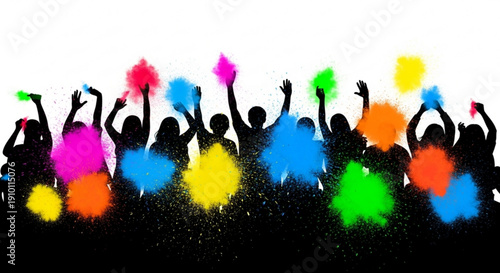 People throwing colorful powder in celebration against white background