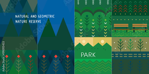 Stylized nature and park themed geometric pattern background design