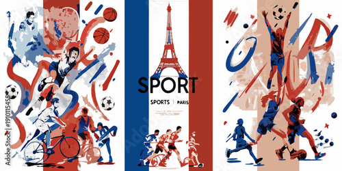 A vibrant illustration combining sports imagery with the iconic eiffel tower