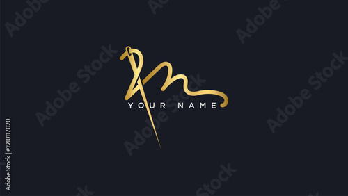 Elegant Gold Script Tailor Logo Template – Custom Sewing Needle Branding