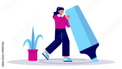 Professional woman using a giant highlighter to mark and define a specific market area