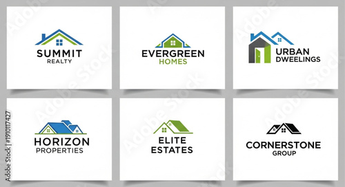 Real Estate Logos Collection Featuring Houses and Roofs.