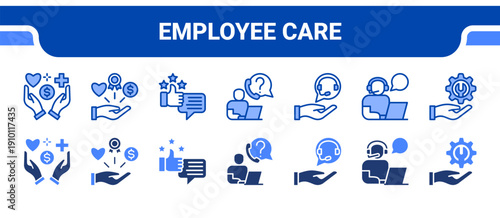 Employee Care Icon Collection,  featuring Wellbeing, Benefits, Satisfaction, Support, Assistance, Helpdesk, Service.