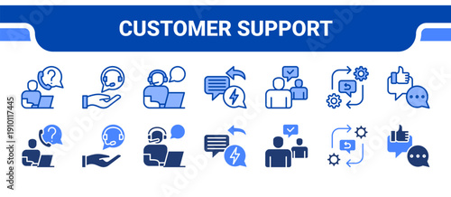 Customer Support Icon Collection,  featuring Support, Assistance, Helpdesk, Response, Follow Up, Auto Responder, Feedback.