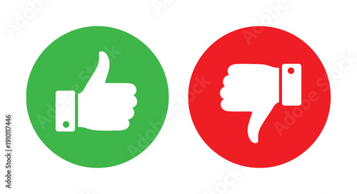 White thumbs up like and thumbs down dislike icons displayed side by side on colored circles