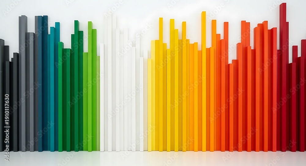 Obraz premium Colorful vertical wooden bars arranged in a gradient against a white background