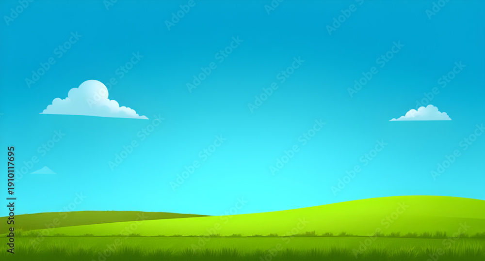 Fototapeta premium landscape, grassland, meadow, greenfield, field, pasture, lawn, nature, scenery, countryside, rural, outdoor, horizon, plains, farmland, sky, bluesky, clouds, cloudscape, daylight, sunshine, sunny, br