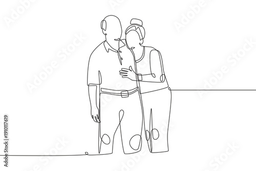 Senior couple concept one-line drawing