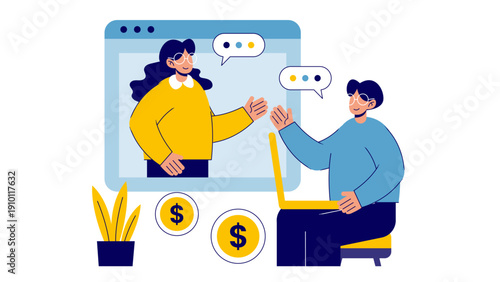 Two people having a video conference call to discuss financial matters