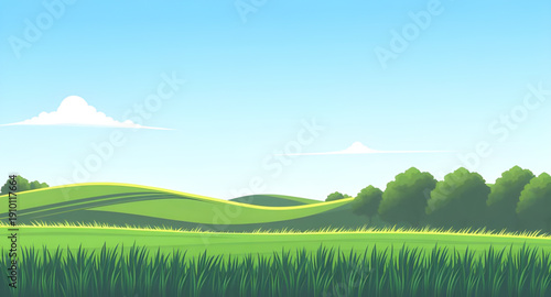 nature, landscape, grass, green, meadow, field, pasture, plain, countryside, rural, outdoor, scenery, horizon, farmland, sky, blue, clouds, cloudscape, daylight, sunlight, sunny, bright, fresh, calm, 