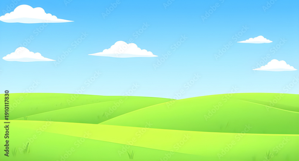 Fototapeta premium landscape, meadow, grassland, greenfield, field, pasture, lawn, nature, scenery, countryside, rural, outdoor, horizon, plains, farmland, sky, bluesky, clouds, cloudscape, daylight, sunshine, sunny, br