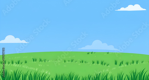 landscape, nature, grass, green, meadow, field, pasture, plain, countryside, rural, outdoor, scenery, horizon, farmland, sky, blue, clouds, cloudscape, daylight, sunlight, sunny, bright, fresh, calm, 