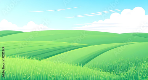 landscape, meadow, grassland, greenfield, field, pasture, lawn, nature, scenery, countryside, rural, outdoor, horizon, plains, farmland, sky, bluesky, clouds, cloudscape, daylight, sunshine, sunny, br