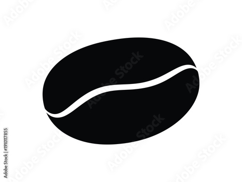 Single black coffee bean with a white curved line, representing caffeine and refreshment.