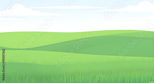 nature, landscape, field, grass, green, meadow, pasture, plain, countryside, rural, outdoor, scenery, horizon, farmland, sky, blue, clouds, cloudscape, daylight, sunlight, sunny, bright, fresh, calm, 