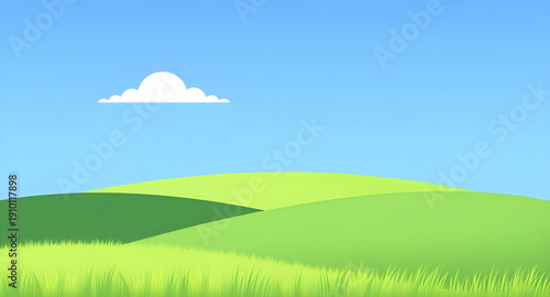 nature, landscape, field, grass, green, meadow, pasture, plain, countryside, rural, outdoor, scenery, horizon, farmland, sky, blue, clouds, cloudscape, daylight, sunlight, sunny, bright, fresh, calm, 