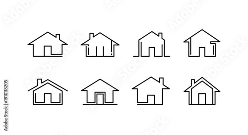 Collection of Simple House Icons in Black Outline Style.