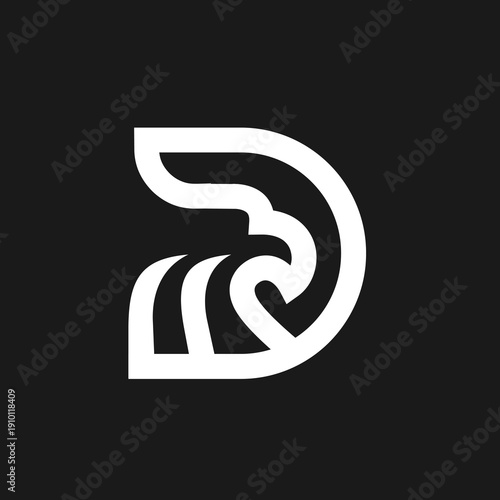 Abstract Stylized Eagle Head Logo Design in Modern Minimalist White Lines on Black Background