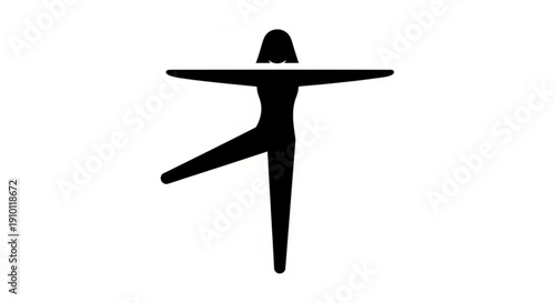 Black silhouette of a person in a yoga pose on white background symbolizing balance and harmony in a minimalist style