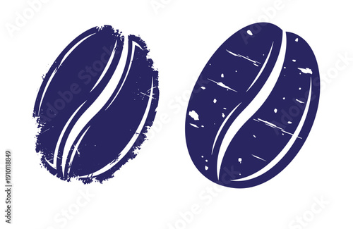 Grunge texture Two dark blue coffee beans with white highlights on white background  coffee beans illustration Vintage Style