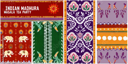 Collage of colorful indian madhura masala tea party patterned tiles