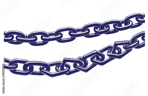 Grunge texture Two metallic chains on white background  heavy industrial links Vintage Style